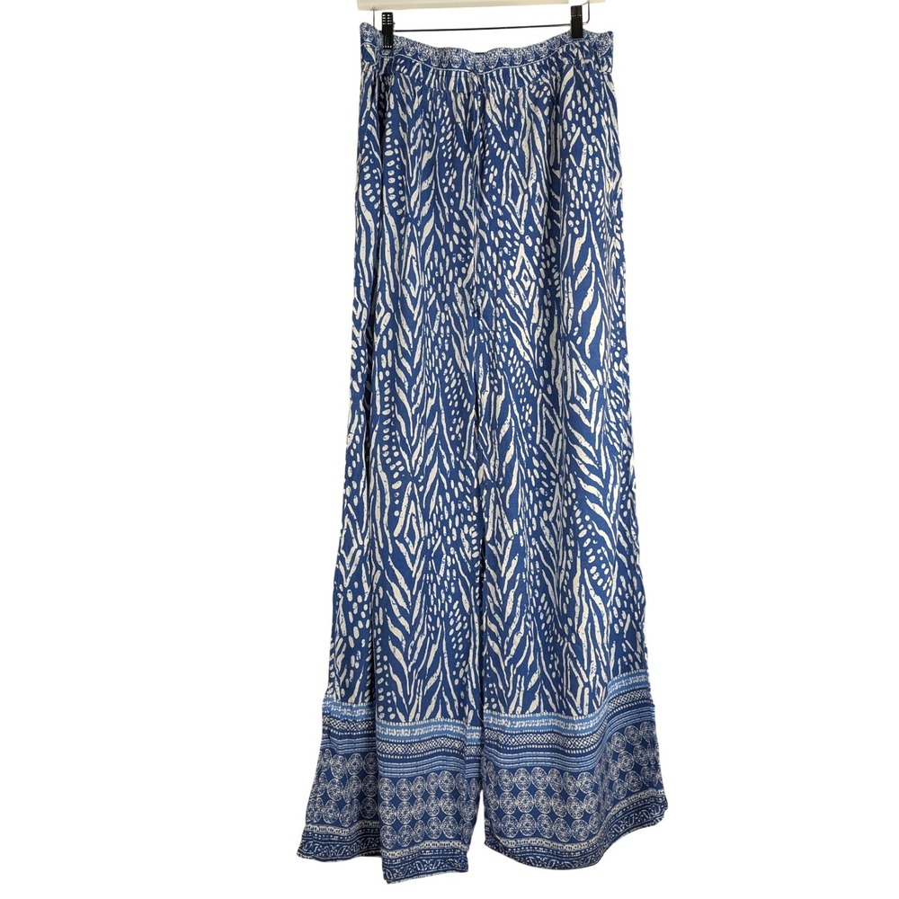 2X Millenium Womens Blue White Batik Print Wide Leg Palazzo Pants Rayon Boho